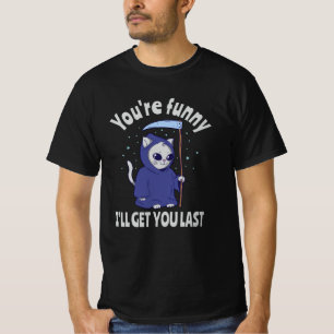 Funny Grim Reaper Cat Halloween Anzug T-Shirt