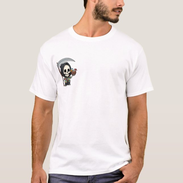 Funny Grim Reaper on Summer Vacation with Scythe T-Shirt (Vorderseite)