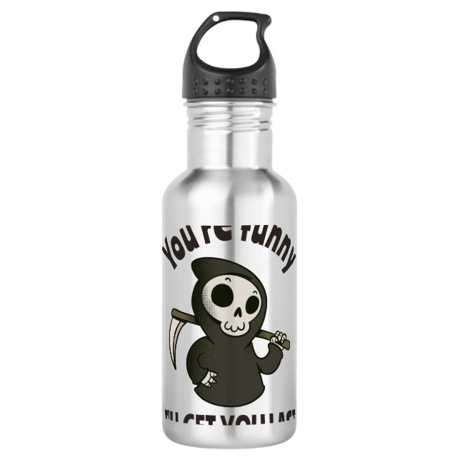 Funny Grim Sensenmann Skeleton Halloween-Kostüm Edelstahlflasche (Vorderseite)