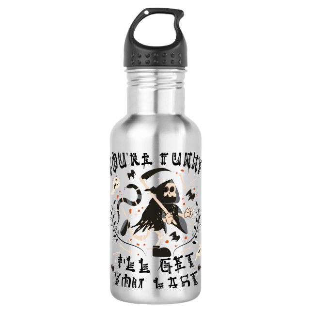 Funny Grim Sensenmann Skeleton Halloween-Kostüm Edelstahlflasche (Vorderseite)