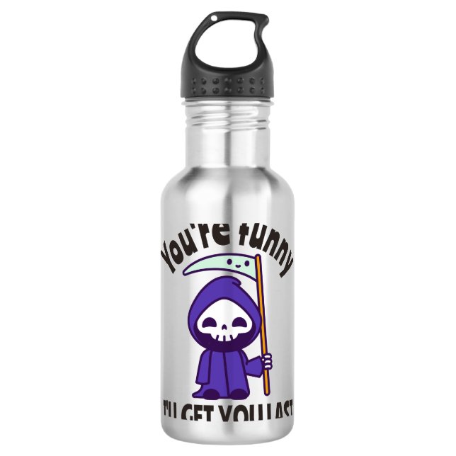 Funny Grim Sensenmann Skeleton Halloween-Kostüm Edelstahlflasche (Vorderseite)
