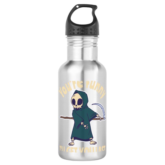 Funny Grim Sensenmann Skeleton Halloween-Kostüm Edelstahlflasche (Vorderseite)