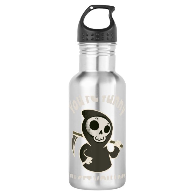 Funny Grim Sensenmann Skeleton Halloween-Kostüm Edelstahlflasche (Vorderseite)