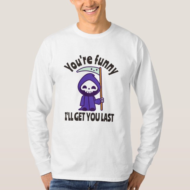 Funny Grim Sensenmann Skeleton Halloween-Kostüm T-Shirt (Vorderseite)