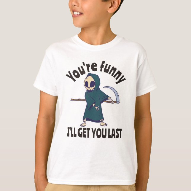 Funny Grim Sensenmann Skeleton Halloween-Kostüm T-Shirt (Vorderseite)