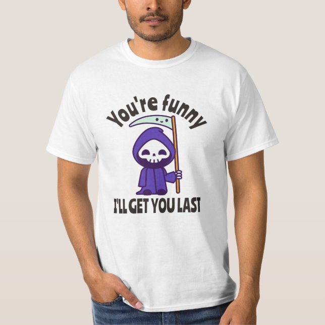 Funny Grim Sensenmann Skeleton Halloween-Kostüm T-Shirt (Vorderseite)