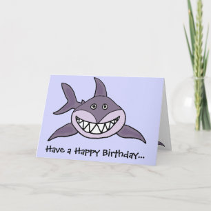 Funny Grinning Gray Shark Cartoon Karte