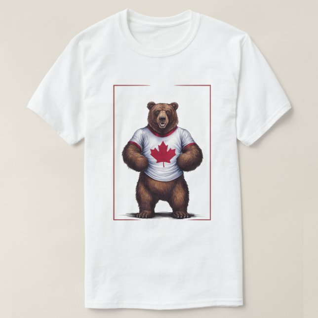 Funny Grizzly Bear Maple Leaf Canada Day T-Shirt (Design vorne)