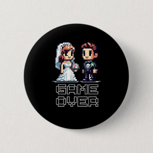 Funny Groom Bride Wedding Bachelor Party Retro Pix Button