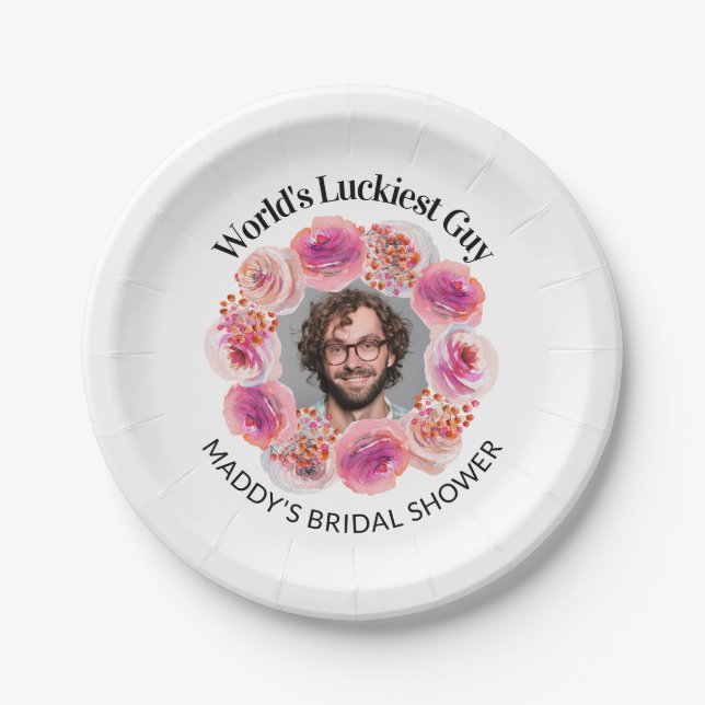 Funny Groom's Gesicht Bachelorette Bright Bloral Pappteller (Vorderseite)