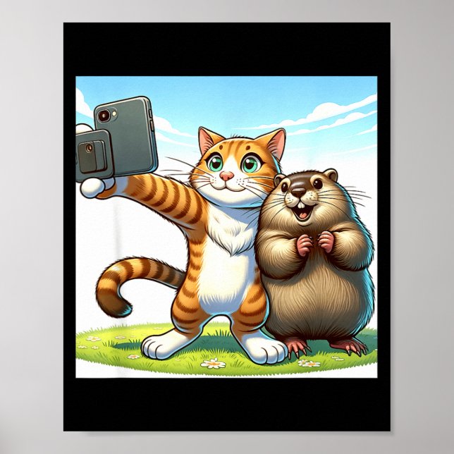 Funny Groundhog Day Cat Taking Selfie With Groundh Poster (Vorne)