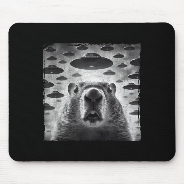 Funny Groundhog Selfie With Alien Ufos Groundhog D Mousepad (Vorne)