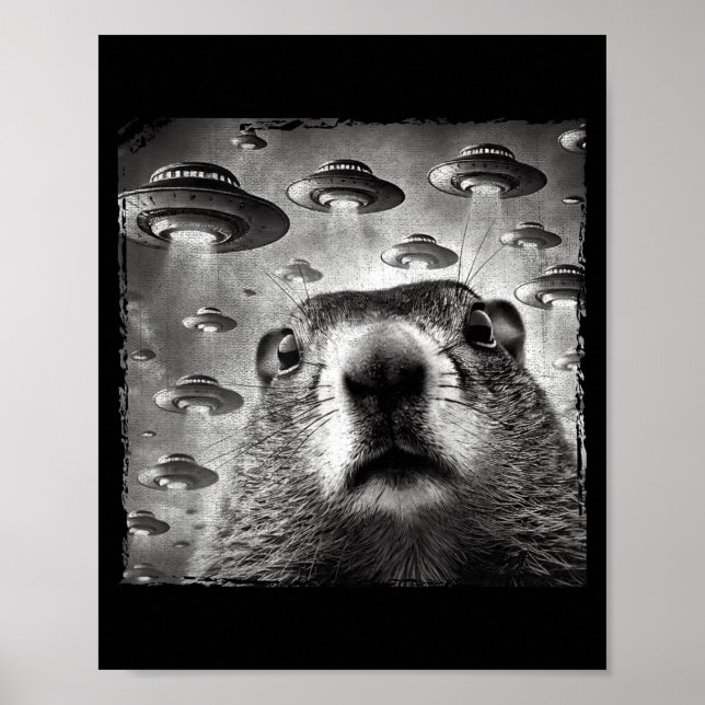 Funny Groundhog Selfie With Alien Ufos Groundhog D Poster (Vorne)
