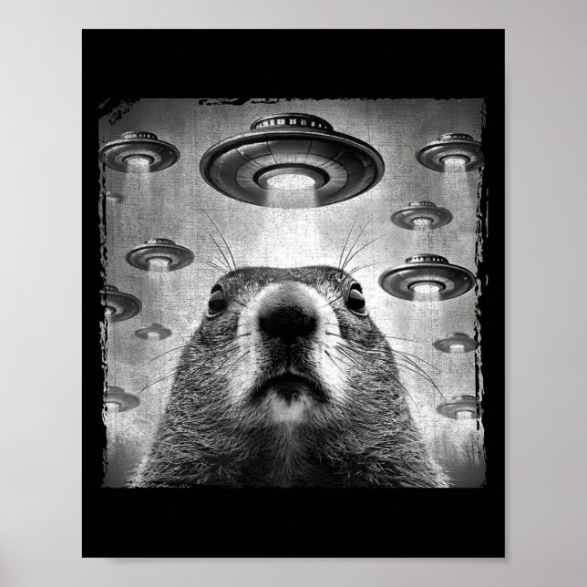 Funny Groundhog Selfie With Alien Ufos Groundhog D Poster (Vorne)