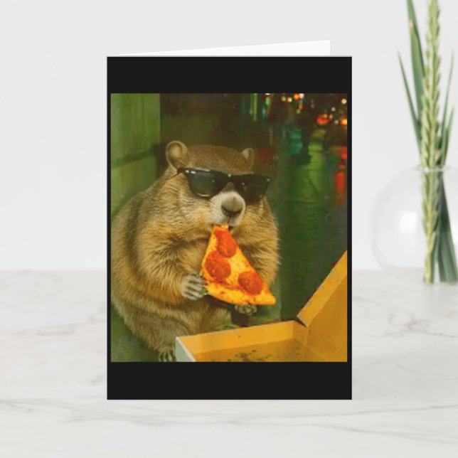 Funny Groundhog Woodchuck Eating Pizza Rodent Meme Karte (Vorderseite)