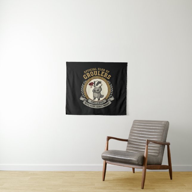 Funny Grumpy Badger "Offizieller Klub der Groulers Wandteppich (Beispiel (Horizontal))