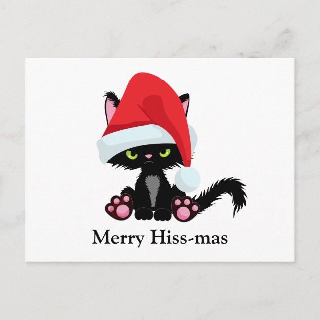 Funny Grumpy Black Cat Weihnachten Postkarte (Vorderseite)
