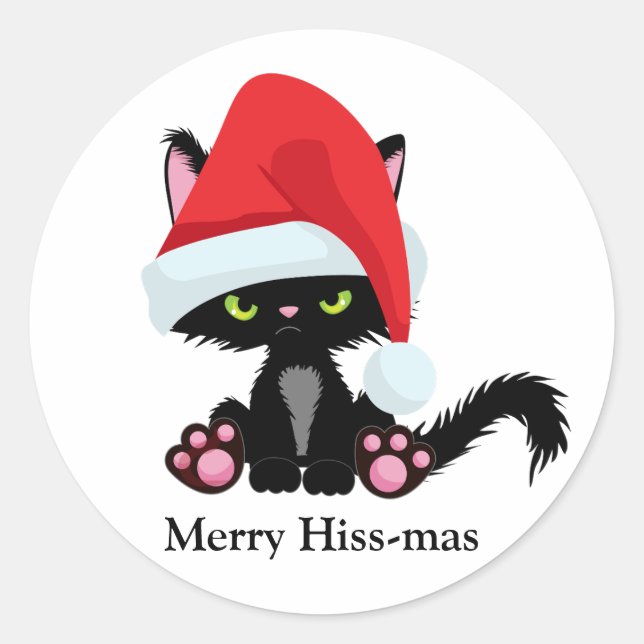 Funny Grumpy Black Cat Weihnachten Runder Aufkleber (Vorderseite)