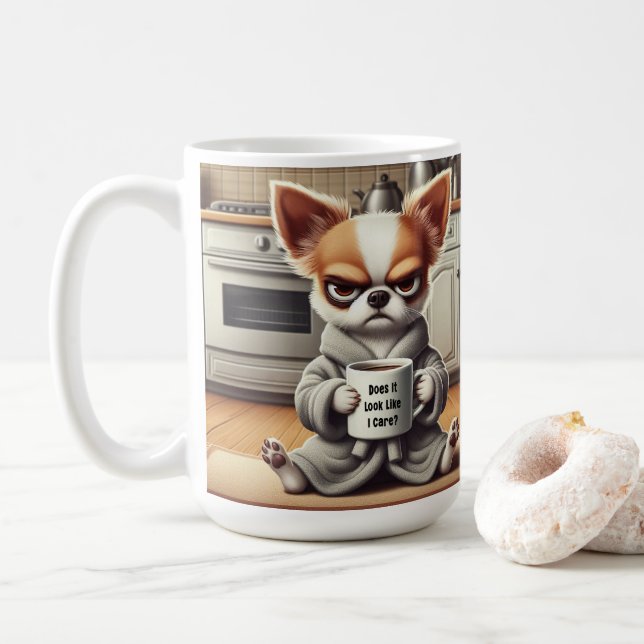 Funny Grumpy Cartoon Dog in Küchenszene Kaffeetasse (Mit Donut)