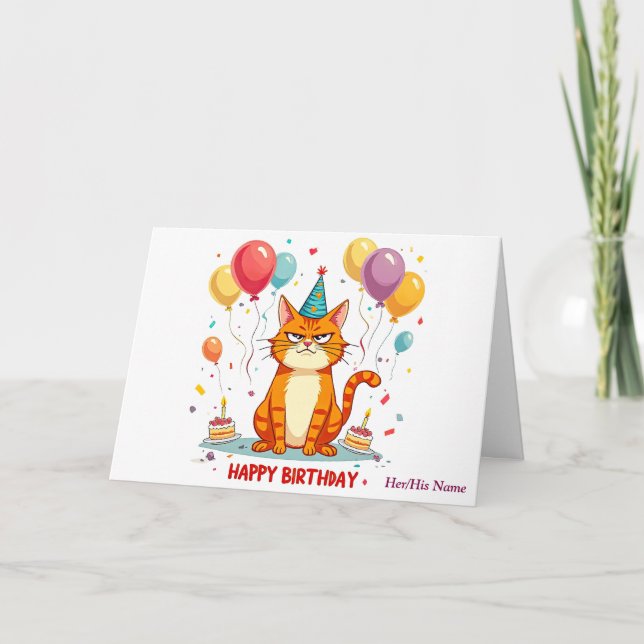 Funny Grumpy Cat Birthday Card - Ballon Overload Karte (Vorderseite)