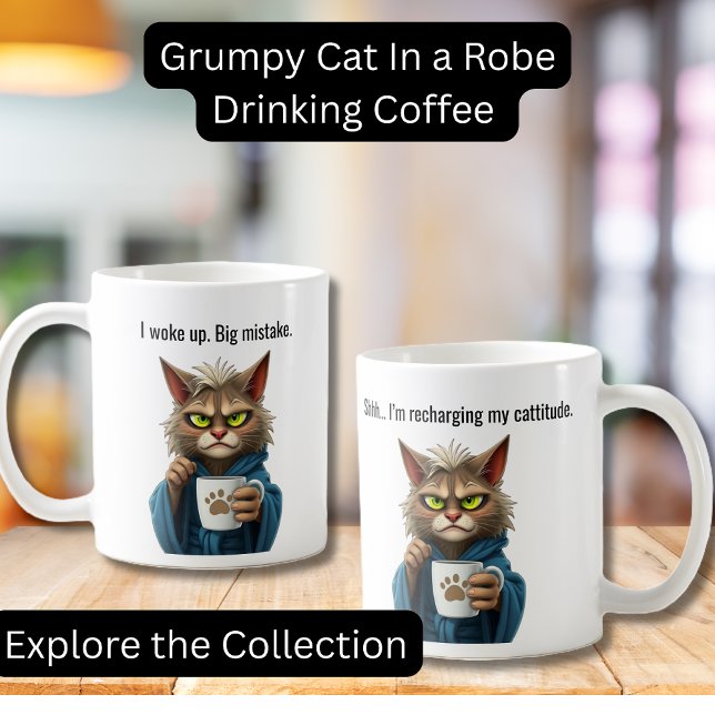Funny Grumpy Cat in a Robe and Coffee Cat Kaffeetasse (Funny Grumpy Cat in a Robe with Coffee.  Perfect gifts, Cat lovers, Coffee Lovers)