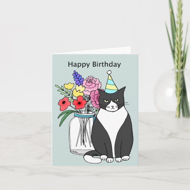 Funny Grumpy Cat Schwarz-Weiß Katze Geburtstag Karte (Vorderseite)