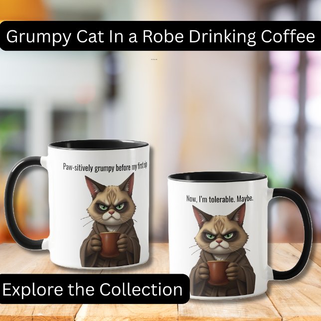 Funny Grumpy Chat in a Robe and Coffee Tasse (Funny Grumpy Cat in a Robe with Coffee.  Perfect gifts, Cat lovers, Coffee Lovers)