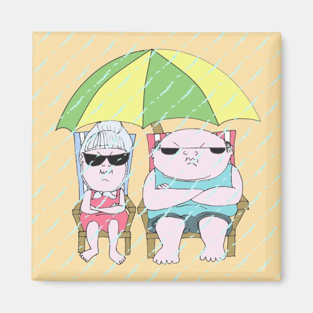 Funny Grumpy Couple am Strand in Rain Art Magnet (Vorne)