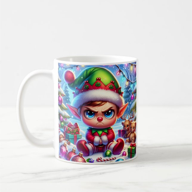 Funny Grumpy Elf Weihnachten Kaffeetasse (Links)