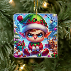Funny Grumpy Elf Weihnachten Keramikornament