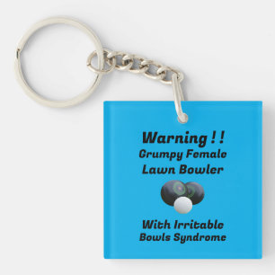 Funny Grumpy Female Lawn Bowler, Keyring Schlüsselanhänger