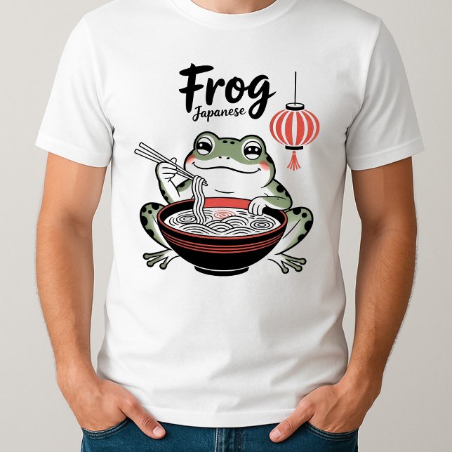 Funny Grumpy Frog Eat Ramen und Scroll Phone Art T-Shirt (Von Creator hochgeladen)
