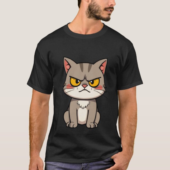 Funny Grumpy Grey Tabby Cat Serious Stare ✨🐾😠 T-Shirt (Vorderseite)