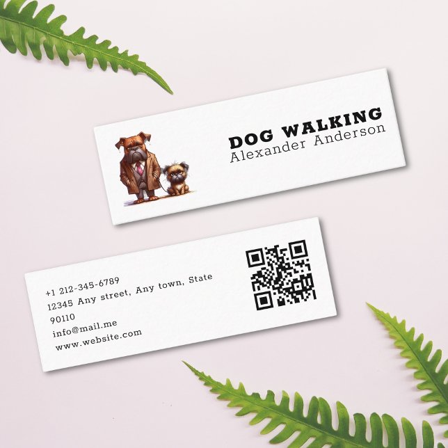 Funny Grumpy Hund Walking Haustier QR Code Sitzen Mini Visitenkarte (Funny Grumpy Dog Walking Pet Sitting QR Code Mini Business Card)
