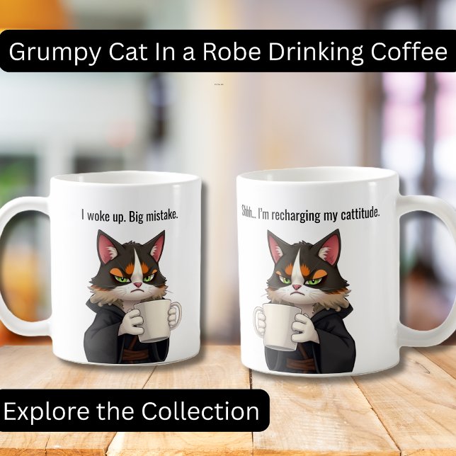 Funny Grumpy Katze in einem Robe und Kaffee Chat Kaffeetasse (Funny Grumpy Cat in a Robe with Coffee.  Perfect gifts, Cat lovers, Coffee Lovers)