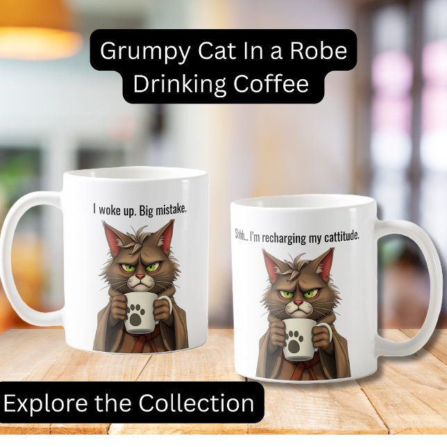 Funny Grumpy Katze in einem Robe und Kaffee Chat Kaffeetasse (Funny Grumpy Cat in a Robe with Coffee.  Perfect gifts, Cat lovers, Coffee Lovers)