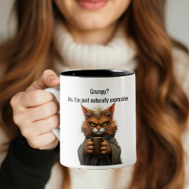 Funny Grumpy Katze in einer Robe und Kaffee Zweifarbige Tasse