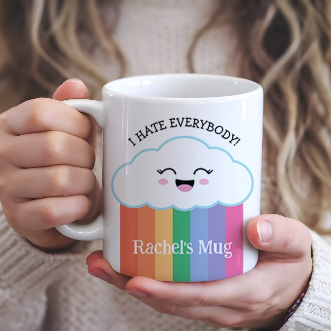 Funny Grumpy Kawaii Cloud and Rainbows Kaffeetasse (Perfect mug for those days when caffeine is the only thing keeping you from snapping!)