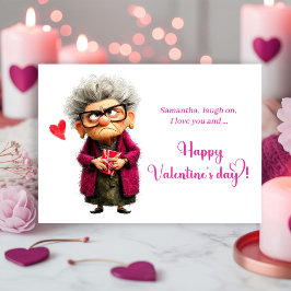Funny Grumpy Lady In Hot Pink Valentine’s Day Card Feiertagskarte