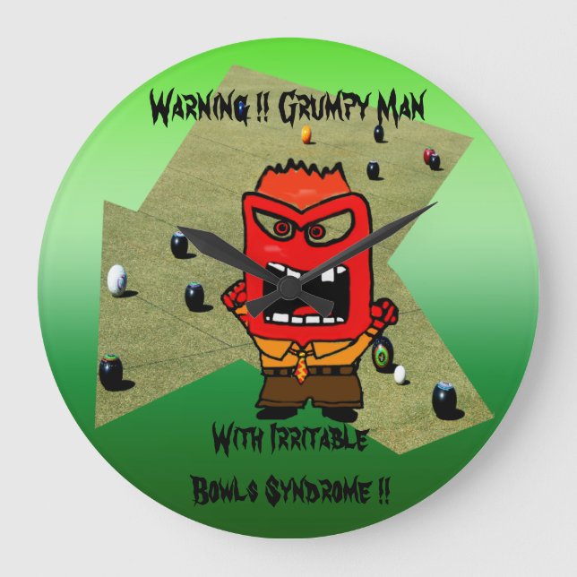 Funny Grumpy Man Lawn Bowls Design, Große Wanduhr (Vorderseite)