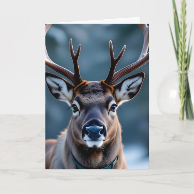 Funny Grumpy Reindeer Customizable Photo Christmas Karte (Vorderseite)