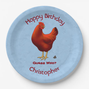 Funny Guck Who Chicken Poo Red Hen Pappteller