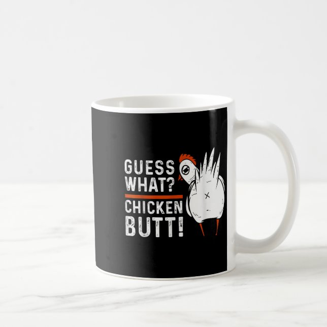 Funny Guess Was_ Hühnchen Hintern! White Design Kaffeetasse (Rechts)