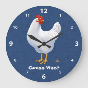 Funny Guess Who Chicken Poo White Hen Große Wanduhr