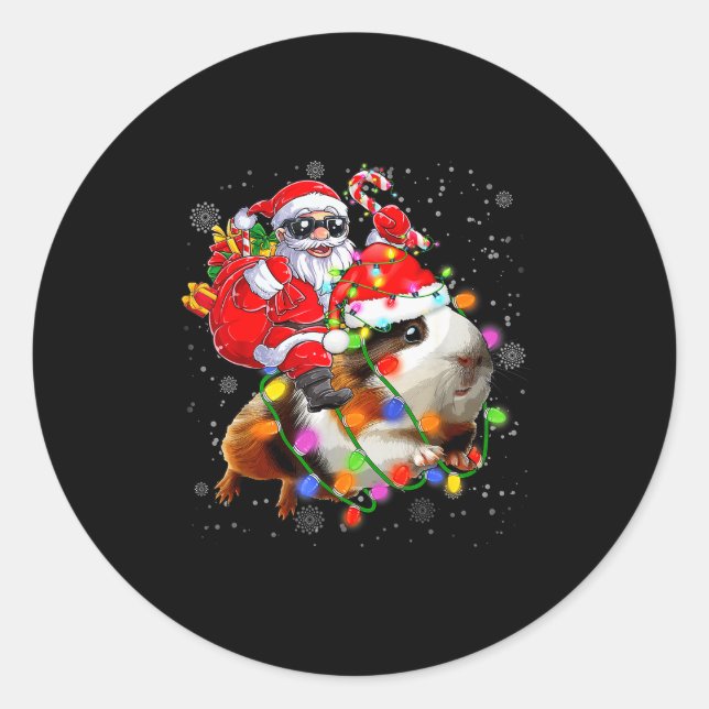 Funny Guinea G Christmas Santa Hat Xmas Lights  Runder Aufkleber (Vorderseite)