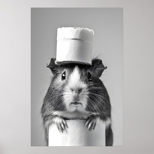 Funny Guinea Pig Bathroom Print, Toilet Paper Hat Poster (Vorne)