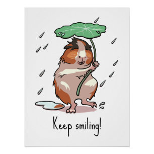 Funny Guinea Pig Behalte Lächeln Regen tanzen Cart Poster