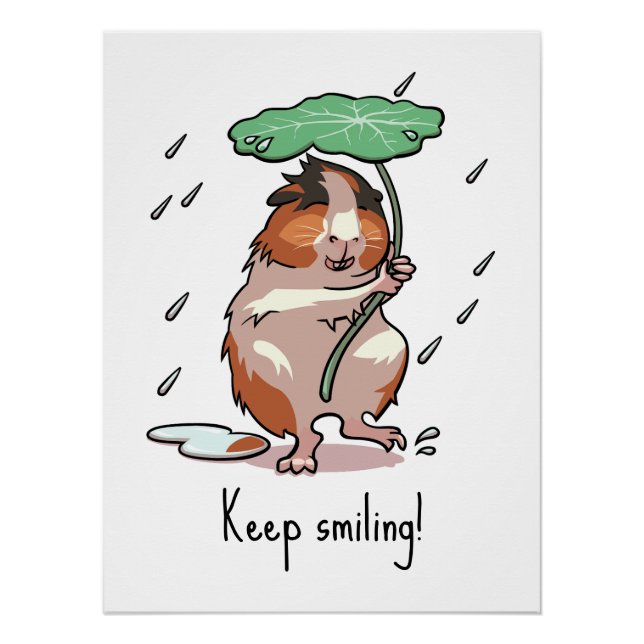 Funny Guinea Pig Behalte Lächeln Regen tanzen Cart Poster (Vorderseite)