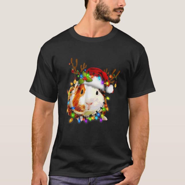 Funny Guinea Pig Christmas Rentier Christmas Ligh T-Shirt (Vorderseite)