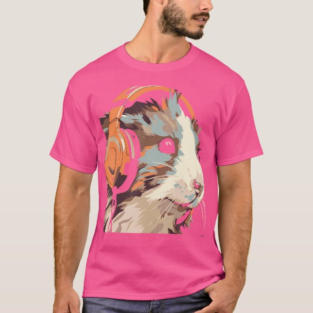 Funny Guinea Pig Gerbil Kopfhörer T-Shirt (Vorderseite)